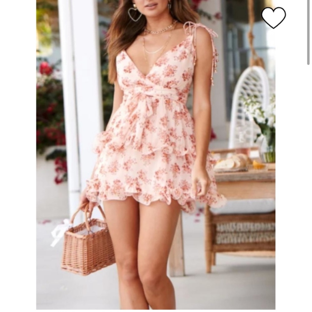 Floral Tie-Shoulder Mini Dress in Blush Pink